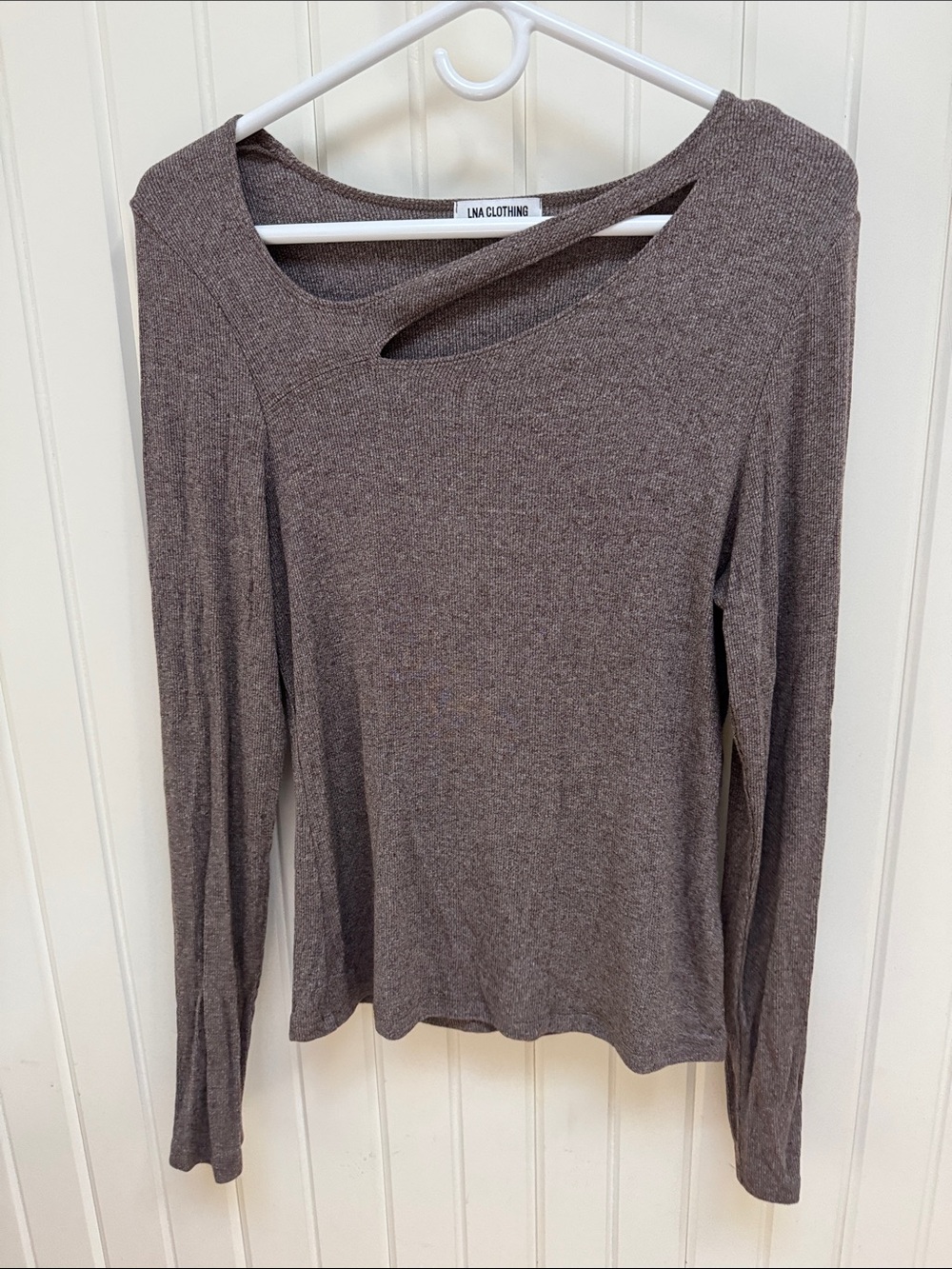 Women's Brown Asymmetrical Cutout Long-Sleeve Top